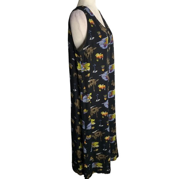 Vintage 90s Carole Little Dress Shirt Set L Black Button Up Short Sleeve Rayon - Picture 5 of 12